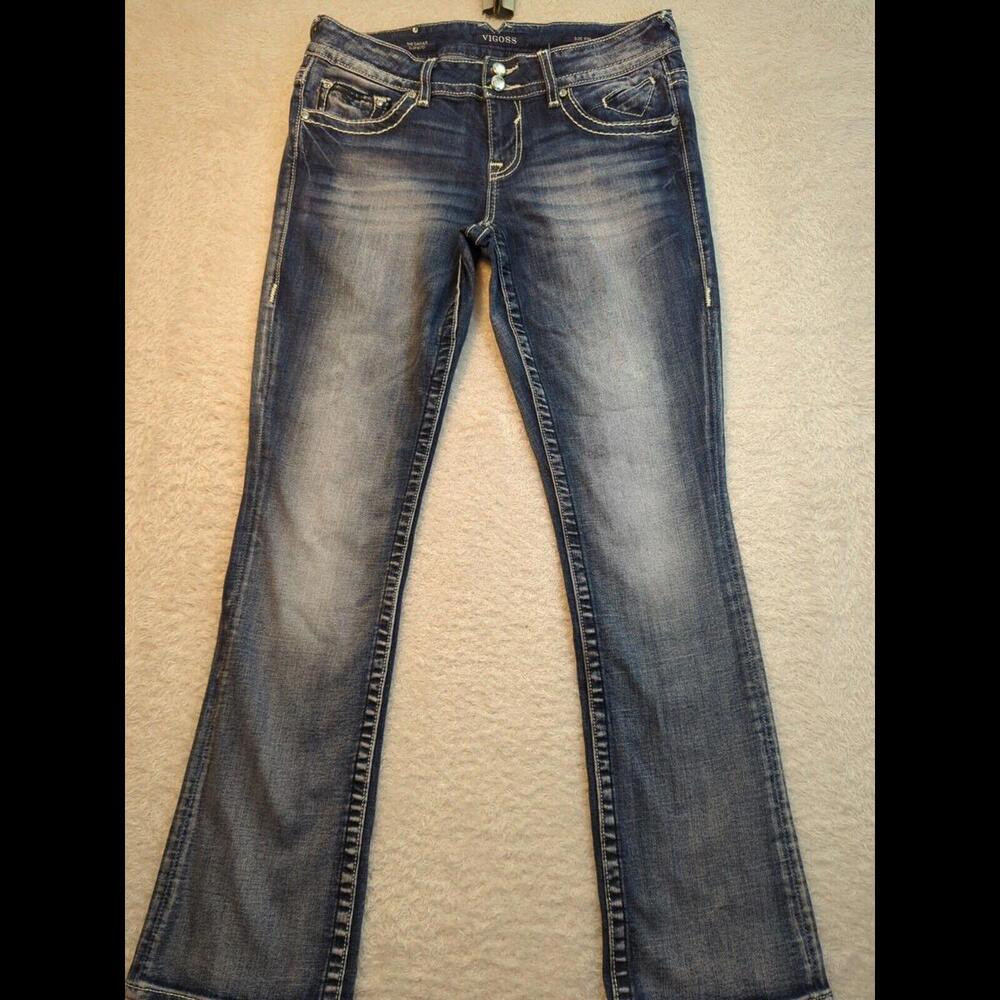Vigoss Slim Boot Women's 32×30.5" Rhinestone Studded Jeans Stretch Distressed